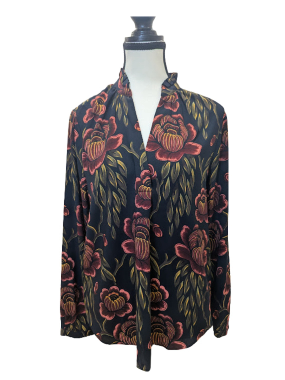 Ann Taylor Petite Floral Blouse SP Dark Floral Romantic Cottagecore Elegant Work